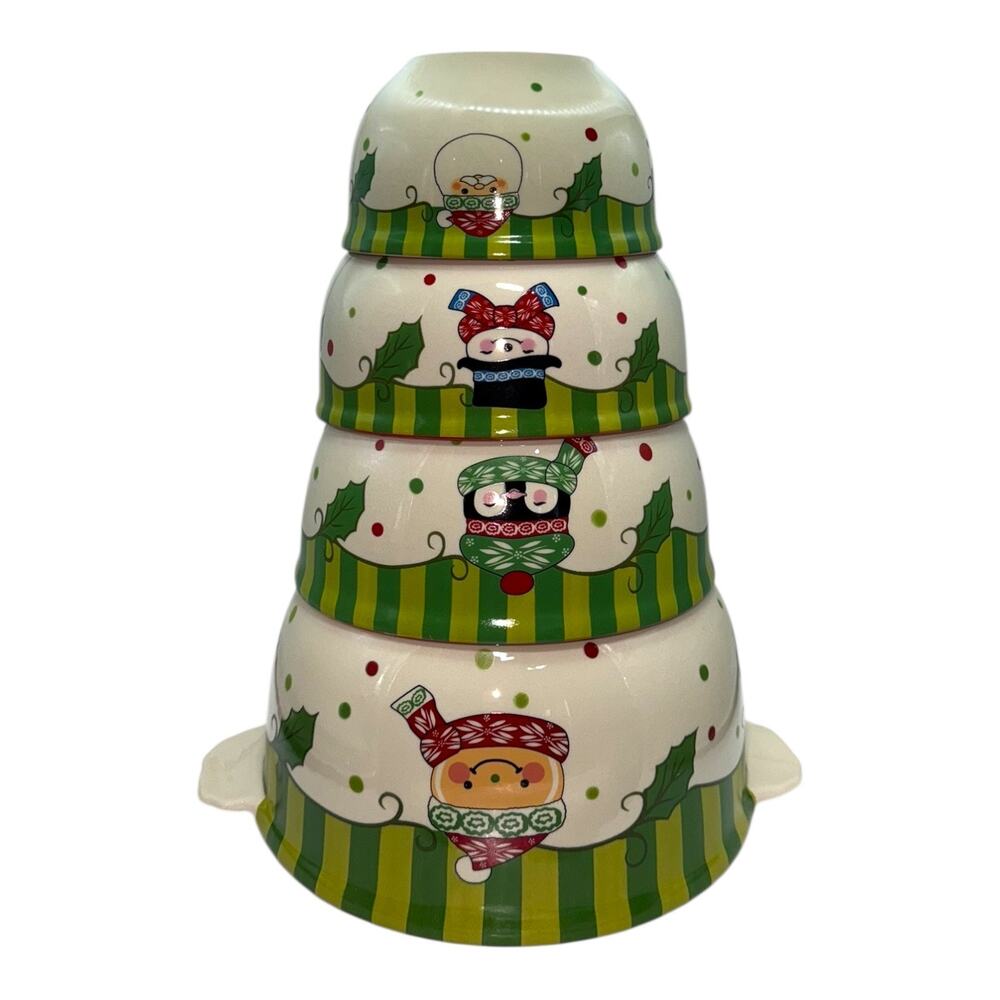 Temptations by Tara Winter Whimsy Nesting Bowls 4 QVC Mixing Baking Serving Set‎